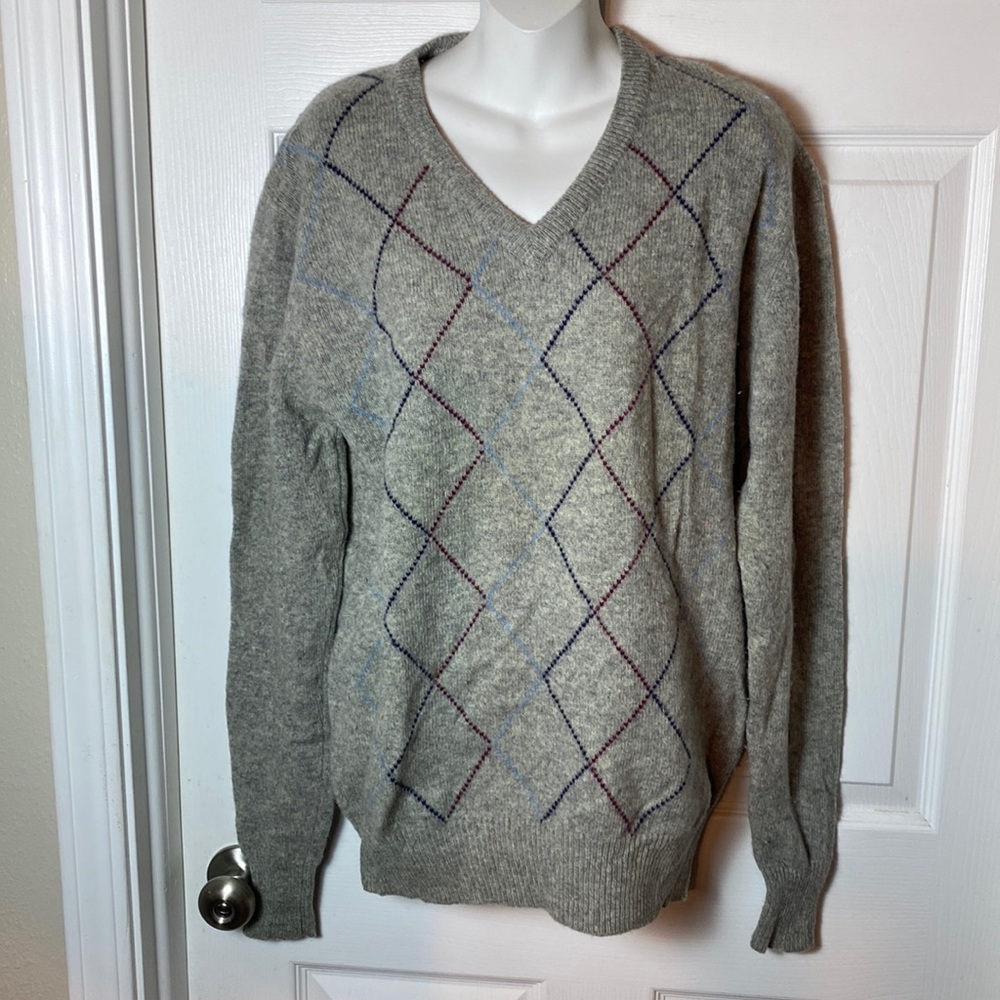 Vintage Four Winds 100% Lambswool V-neck Men’s Argyle Sweater Size Xtra Large